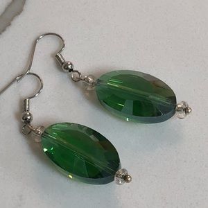 Green oval faceted earrings
